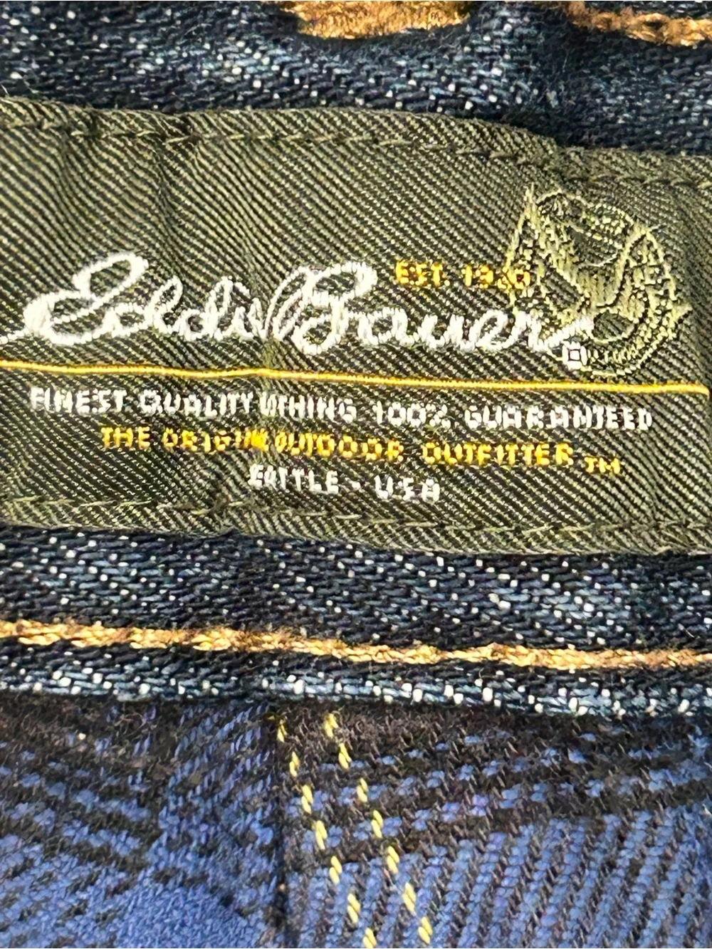 Eddie Bauer Premium Denim Relaxed Blue Plaid Flannel Lined Blue Jeans 38/30 Men